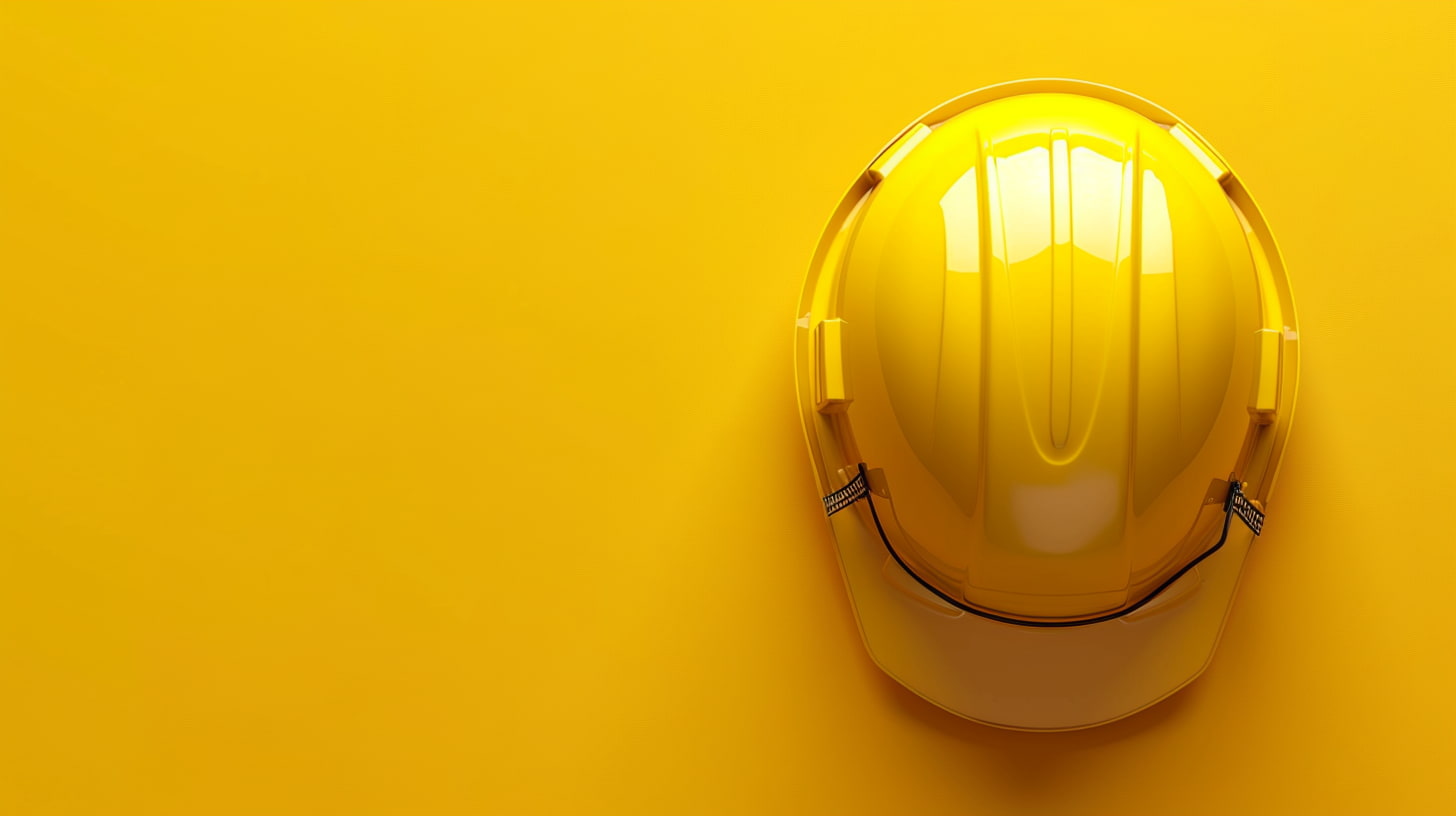 A yellow hard hat on a solid yellow background.